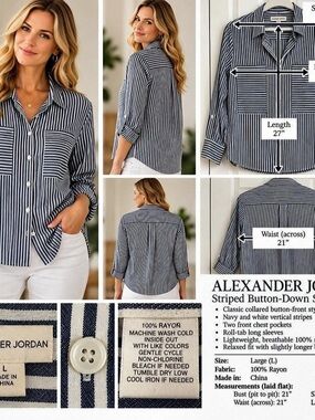 Alexander Jordan Striped Button-Down Shirt Striped Cotton #172